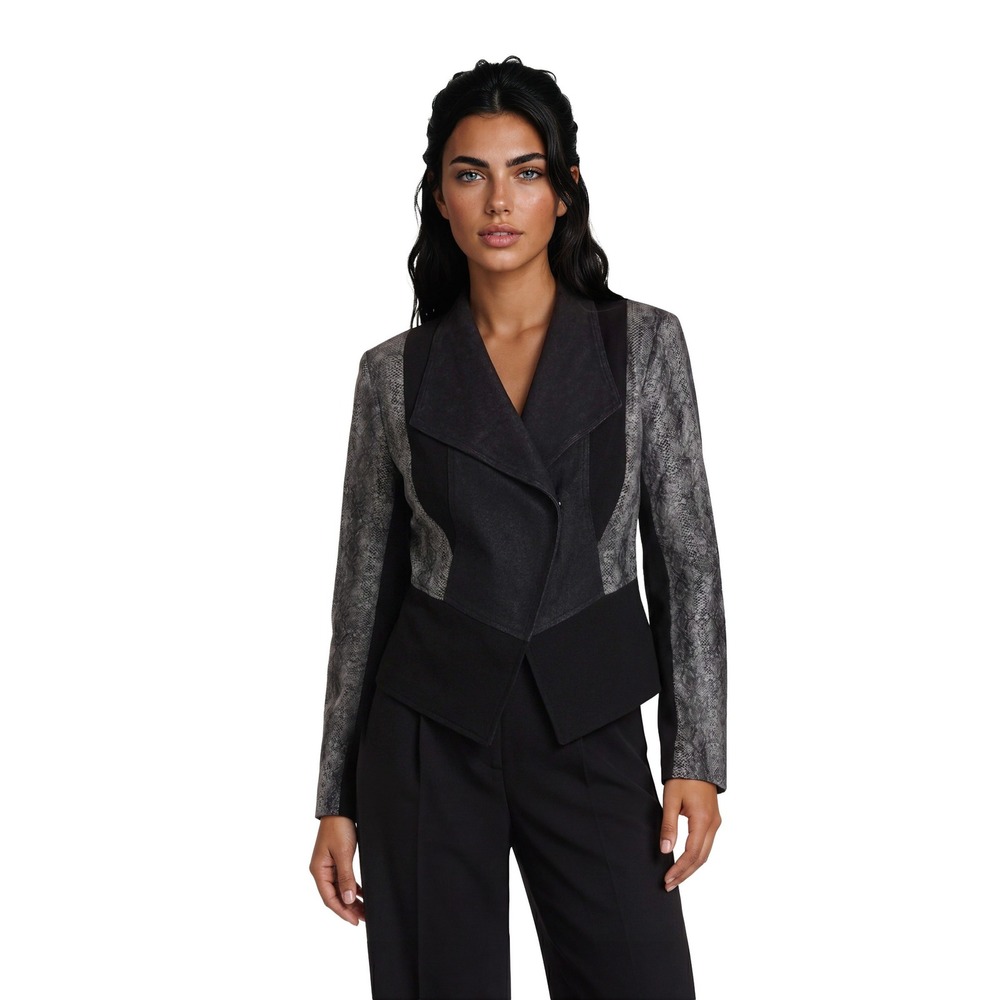 Patrizia Luca Milano Open Front Blazer Women's Size‎ Small Black Gray Jacket